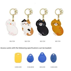 Cartoon Cat Leather Keychain Key Tags With Split Ring For Baggage Car Key Chains Key Rings Access card set
