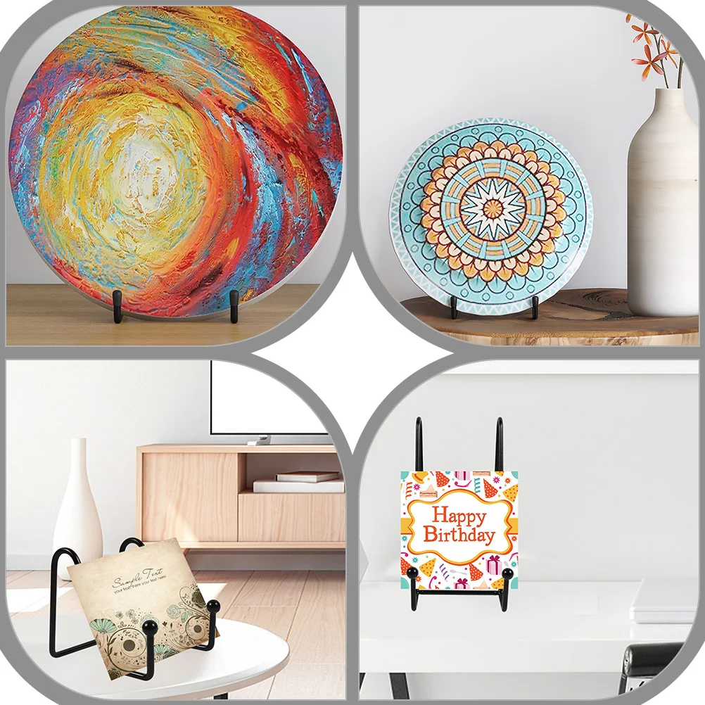 

4Pcs Iron Display Stands Metal Plate Holders for Kitchen Dining Room Book Artwork Organizer Decorative Storage Rack