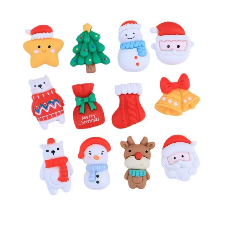 20 Stuks Resin Mini Kerst Sneeuwpop Herten Serie Plaksteen Steen Beeldje Scrapbook Diy Decor Ambachten Accessoires