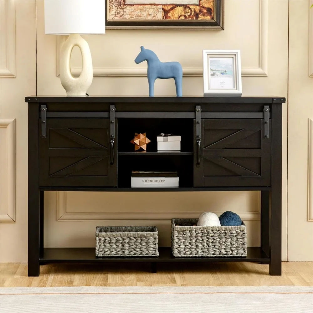 Entryway Table with Sliding Barn Doors, 46'' Farmhouse Console Table with Storage, Rustic Sofa Table with Adjustable She