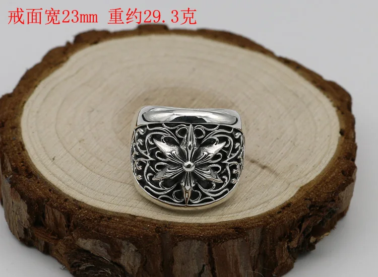 S925 sterling silver personalized punk ring index finger six-pointed star ring Thai silver retro men's trendy jewelry