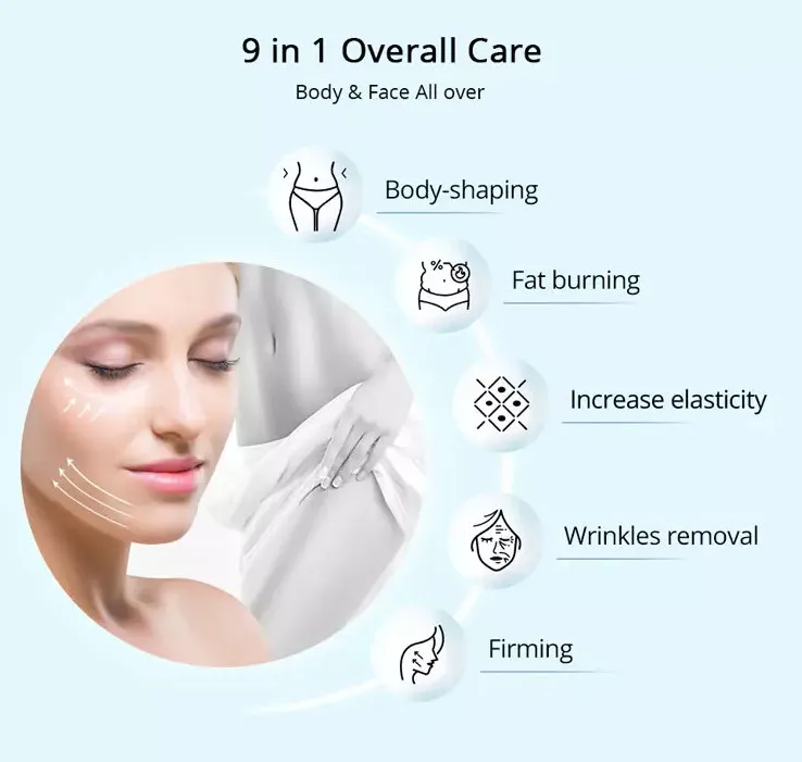 

Hot Selling 9 in 1 Cavitation Vacuum Slimming Beauty Machine Weight Loss Fat Reduce Body Sculpting Massager