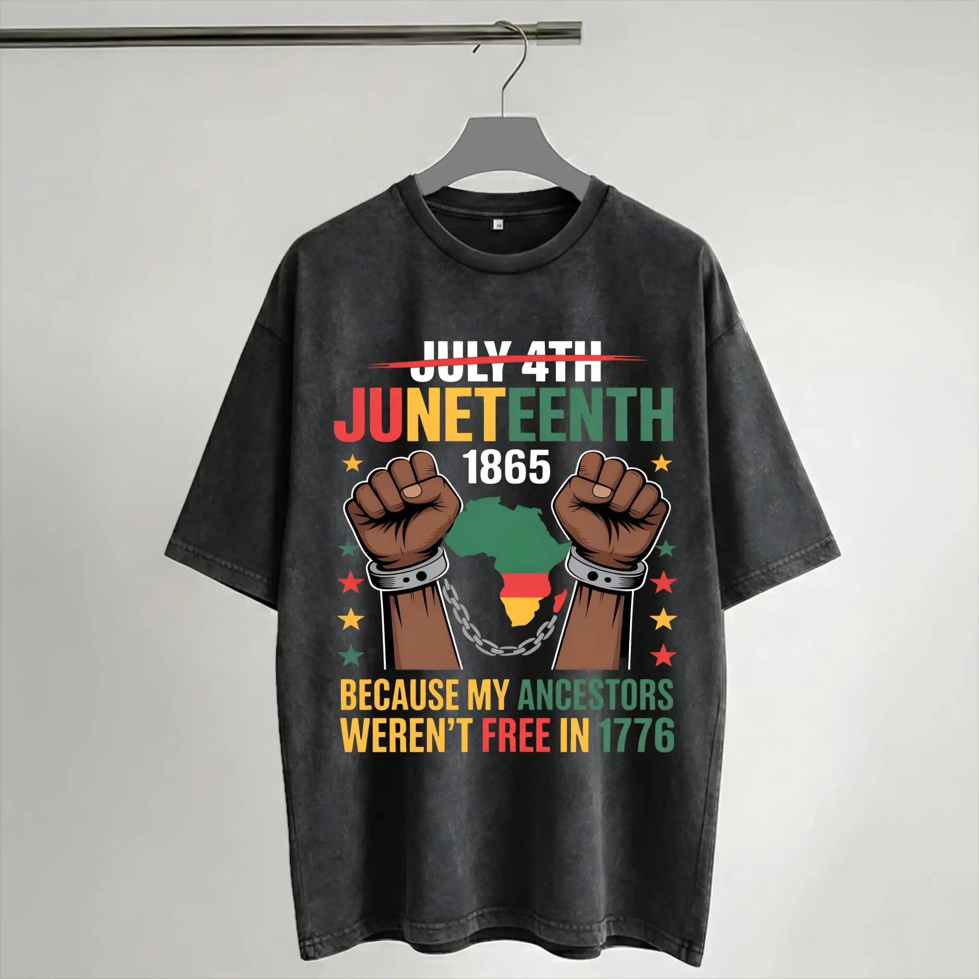 Juneteenth 1865 Rooted In Freedom Accessories Washed T Shirts Men Women Streetwear Hip Hop T-Shirt Summer  Tees Short Sleeve