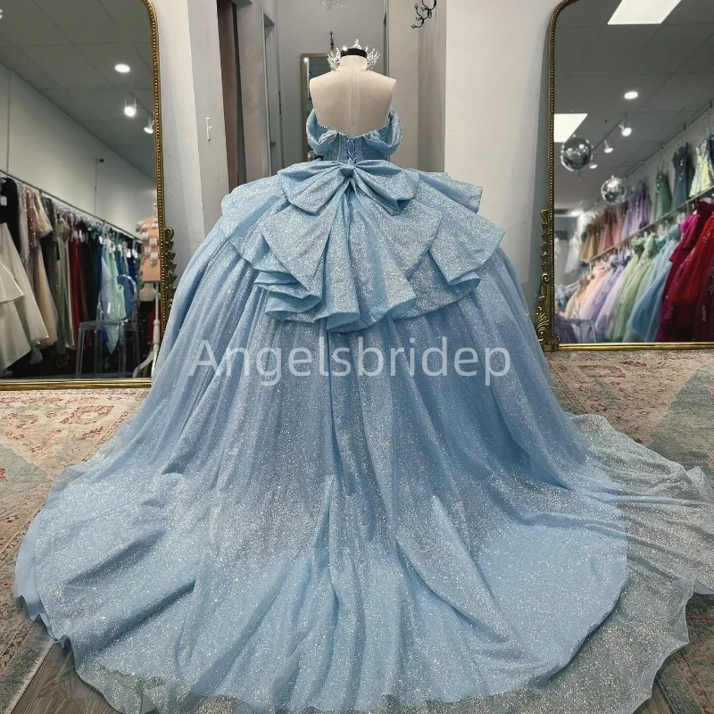 Angelsbride ชุดเดรสแวววาวประดับด้วยลูกปัดสีฟ้าอ่อนชุดไปงานเต้นรำงานเลี้ยงฉลองวันเกิดปี2025