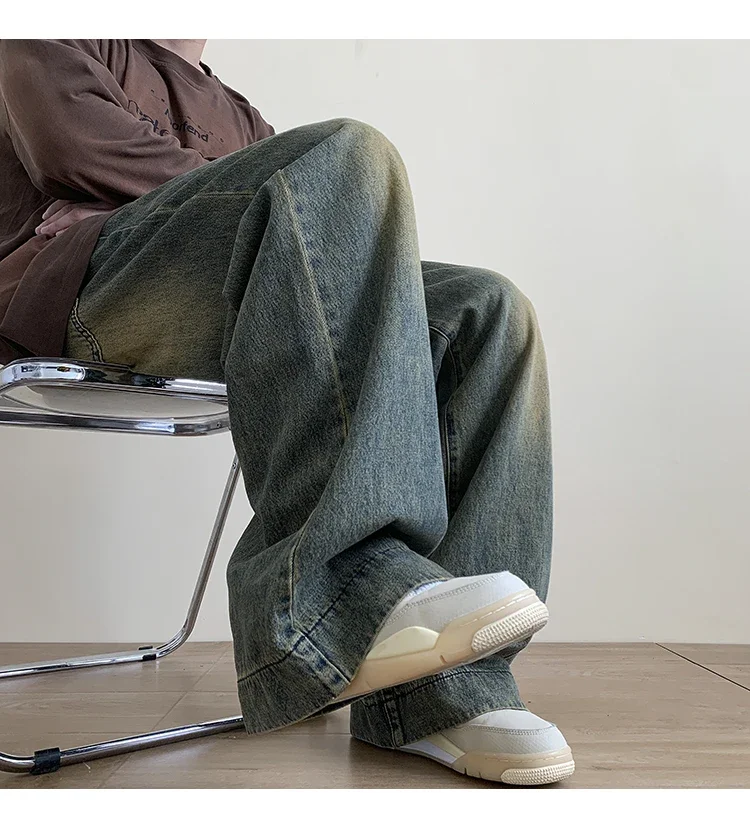 Vintage Blue Jeans Pants Men Wide-leg Denim Trousers Male Oversize Streetwear Fashion Casual Baggy Straight Jeans