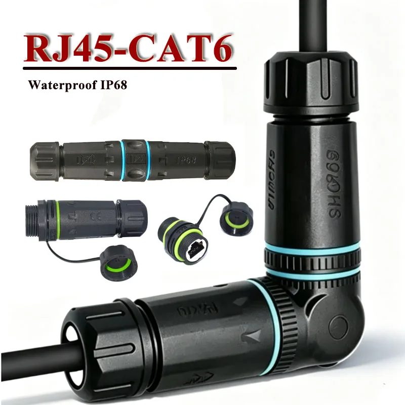 90° Corner Elbow RJ45 Network Connector IP68 Waterproof CAT6 Terminal Plug Outdoor Rainproof RJ45 Ethernet Extension Adapter