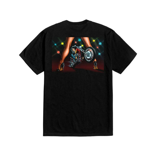 Retro Neon‑Light Pin‑Up High‑Heel Legs Framed Chopper‑Motorcycle Graphic Tee Cotton Mens Womens T-Shirt Outdoor Casual Top