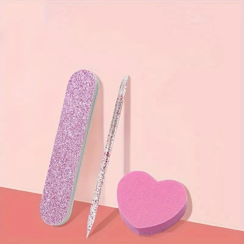 10set Manicure Tool Set, Crystal Dotting Pen, Heart-shaped Tofu Block, And Wooden File For Polishing And Shaping