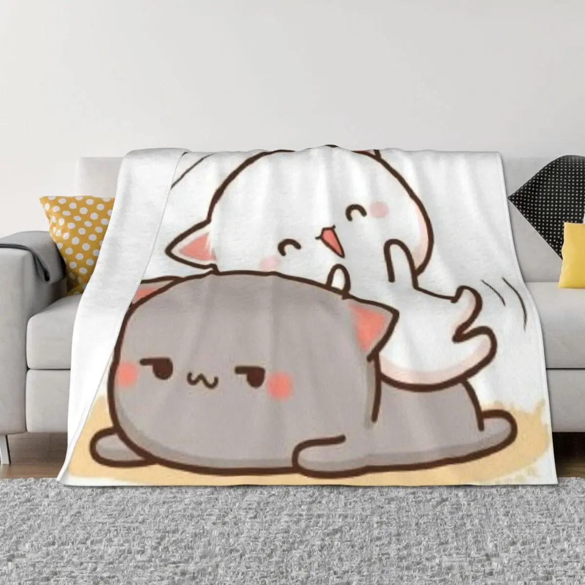 

Peach sitting on Goma - Mochi Peach Cat Throw Blanket Soft Plaid Quilt For Sofa Thin Vintage Blankets