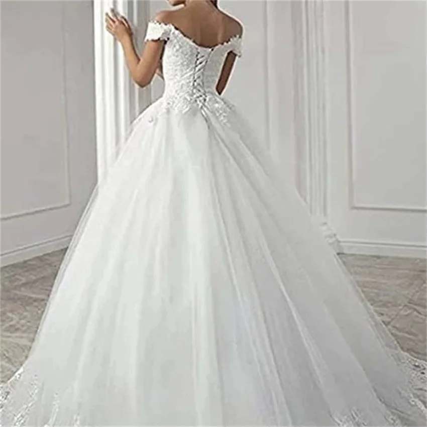 Personalizzato 2025 elegante abito da ballo con applicazioni in pizzo al largo della spalla Robe De Mariée Sweetheart abiti da sposa da sposa per le donne