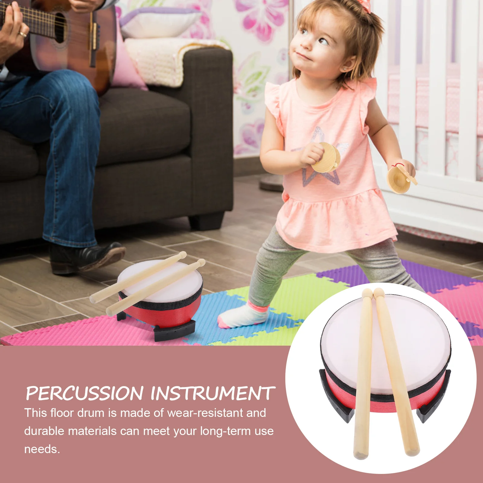 

1 set 1 Set Of Children Percussion Instruments Floor With Mallets For Toddler Musical Education Early Learning Drum Percussion
