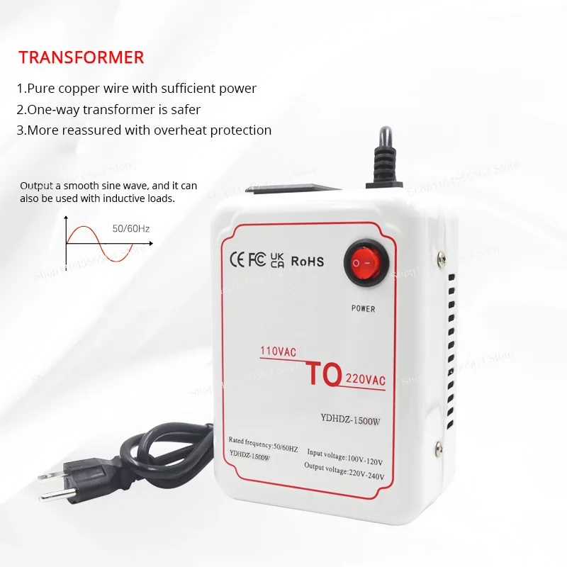 Transformadores conversores de tensão de 1500W Cobre puro 110V a 220V AC Power Step Up 220V a 110V Step Down Transform Adapter