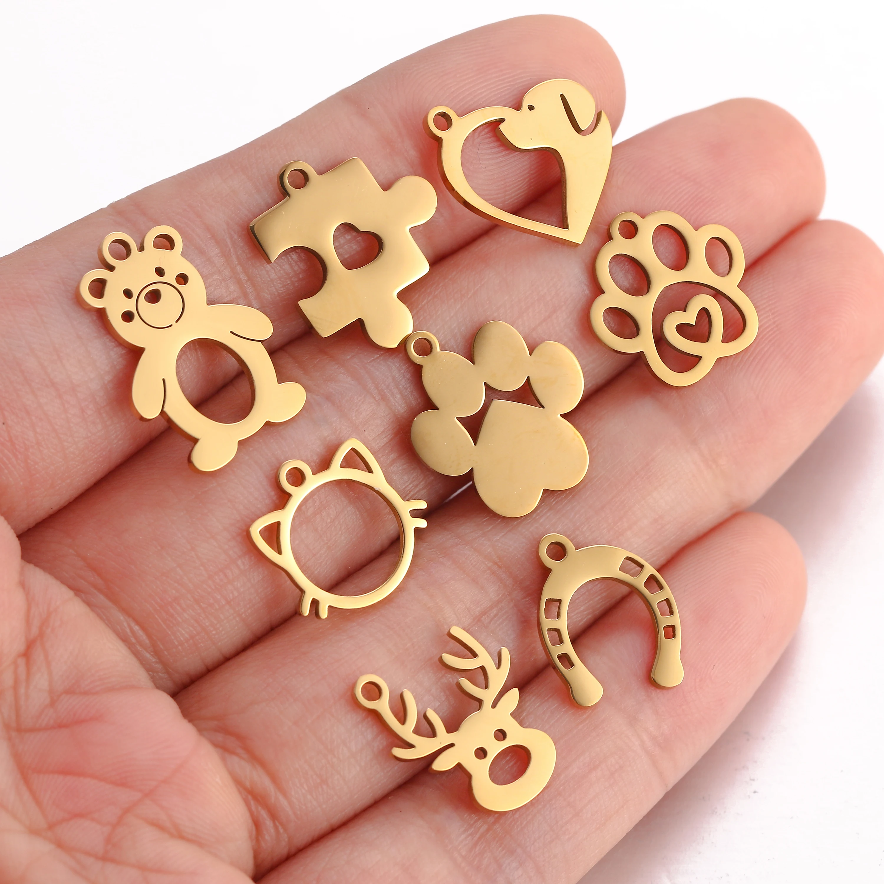 5Pcs/Lot Animal Theme Charms Cat Paw/Love Heart Dog Claw/ Horseshoe Stainless Steel Pendants DIY Crafts Jewelry Making Supplies