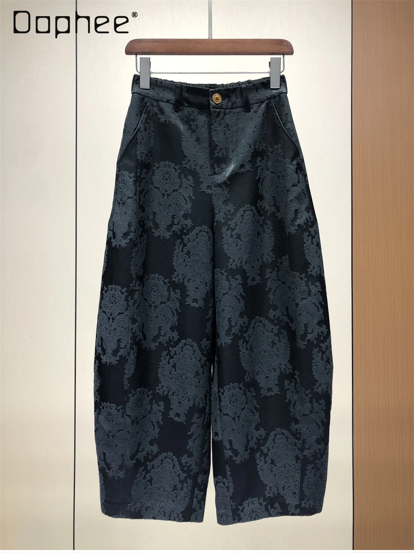 الرجعية الجاكار الحرير فضفاض واسعة الساق السراويل للنساء النمط الأوروبي الخريف موضة جديدة عالية الخصر التخسيس السراويل الطويلة غير رسمية