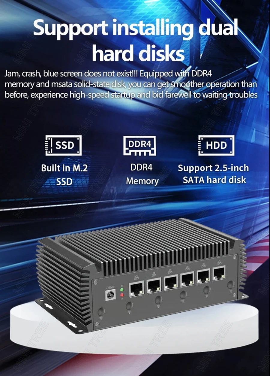 Computer incorporato industriale senza ventola Intel Core i3-8145U 6x I225V Ethernet Mini Soft Routing Ubuntu Win10 Mini PC host LTE 4G