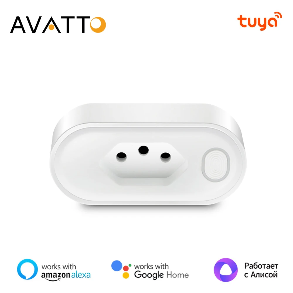 AVATTO Tuya 16/20A Brazil Standard WiFi/ZigBee Smart Plug Smart Life Remote Compatible Smart Socket Voice For Google Home Alexa