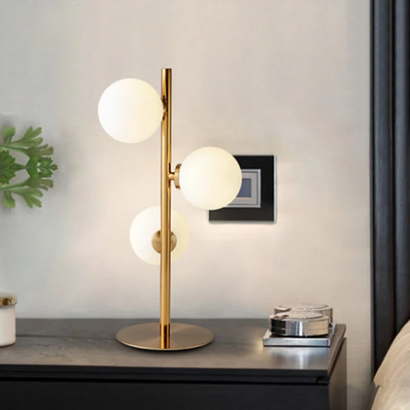 Nordic simple ball design table lamp creative white frosted glass plated gold body LED G4 lighting bedroom decoration desk light