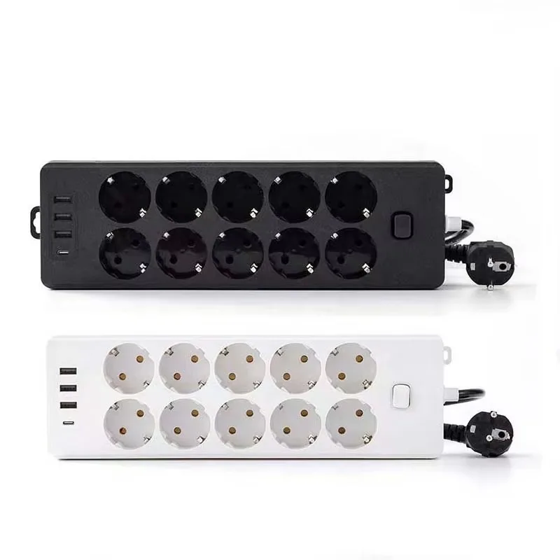 China Power Strip Europlug Socket 10 Outlets and 3 USB 1Type C Power Strip Extension