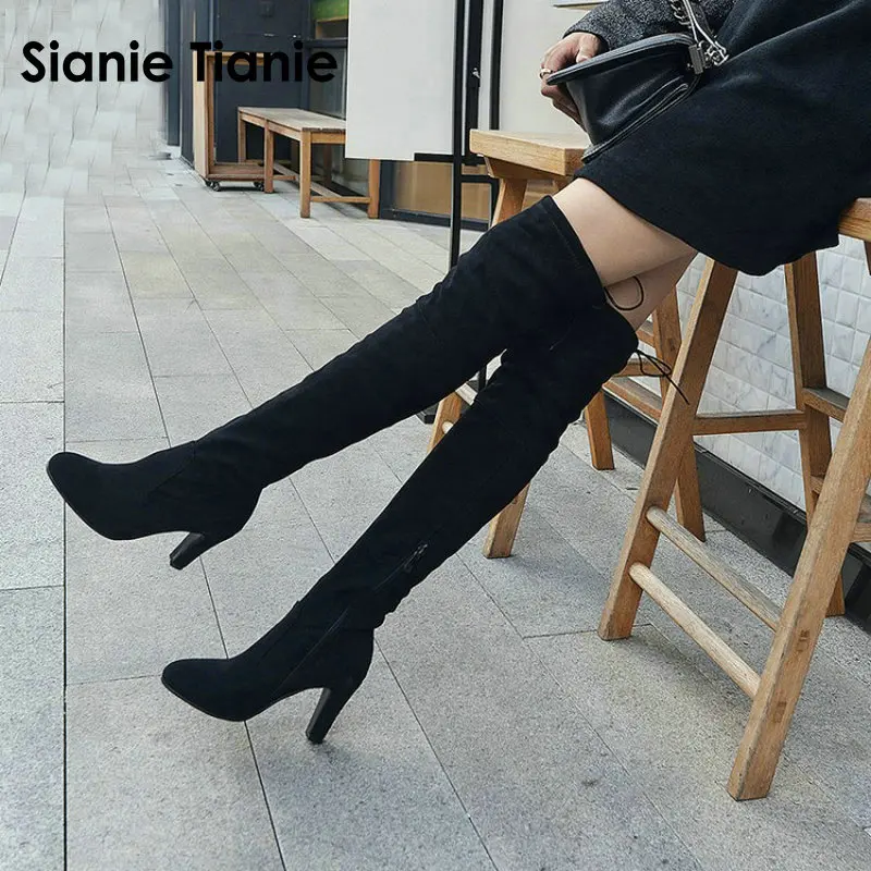 

Sianie Tianie Winter Women Faux Suede Thigh High Boots Over the Knee Boots Stretch Overknee High Heels Boots Woman Shoes