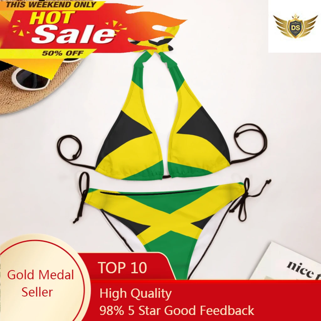 Sexy Brazilian Thong Bikini Mujer Swimwear Women Jamaica Flag Summer Beachwear Set