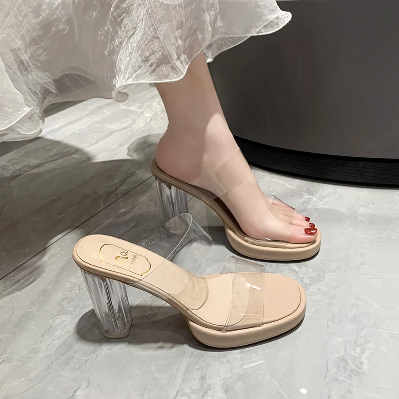 Summer Women Pumps Sandals PVC Jelly Slippers Open Toe High Heels Women Transparent Perspex Slippers Shoes Heel Clear Sandals