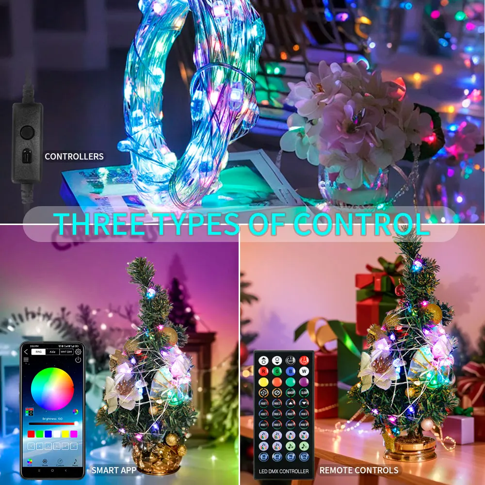 WS2812B RGBIC LED String Party Christmas Lights BT/WIFI WS2812 Music Individually Addressable LED String Outdoor Waterproof IP67