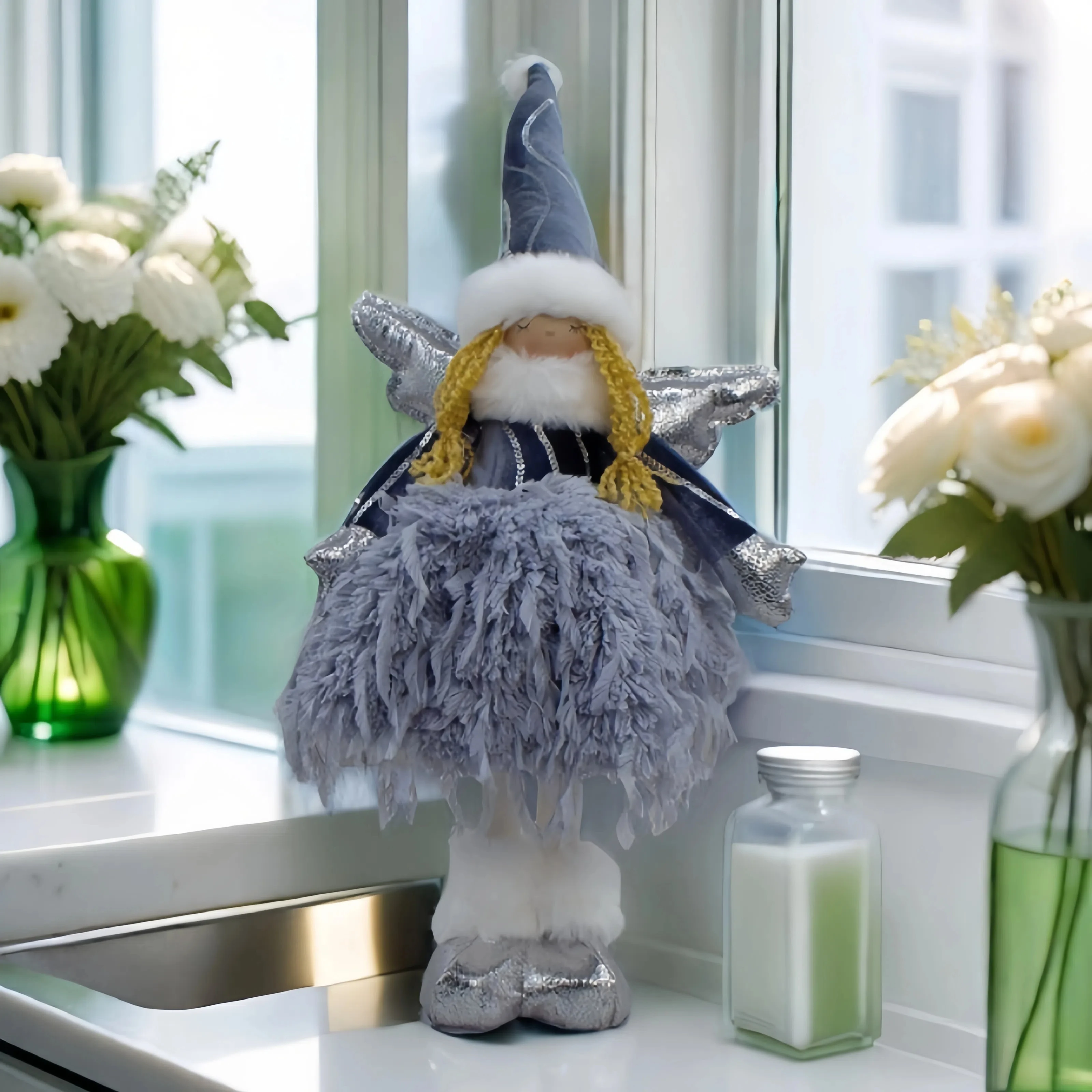 

Рождественская кукла-ангел для девочек, длинные ножки, мультяшная принцесса с высокой шляпой, кукла, рождественское украшение, витрина, подарок на праздник