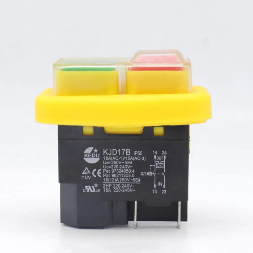 KJD17B Waterproof Button Switch 220V-240V 16A 4-pin/5-pin Power Tool Undervoltage Protection