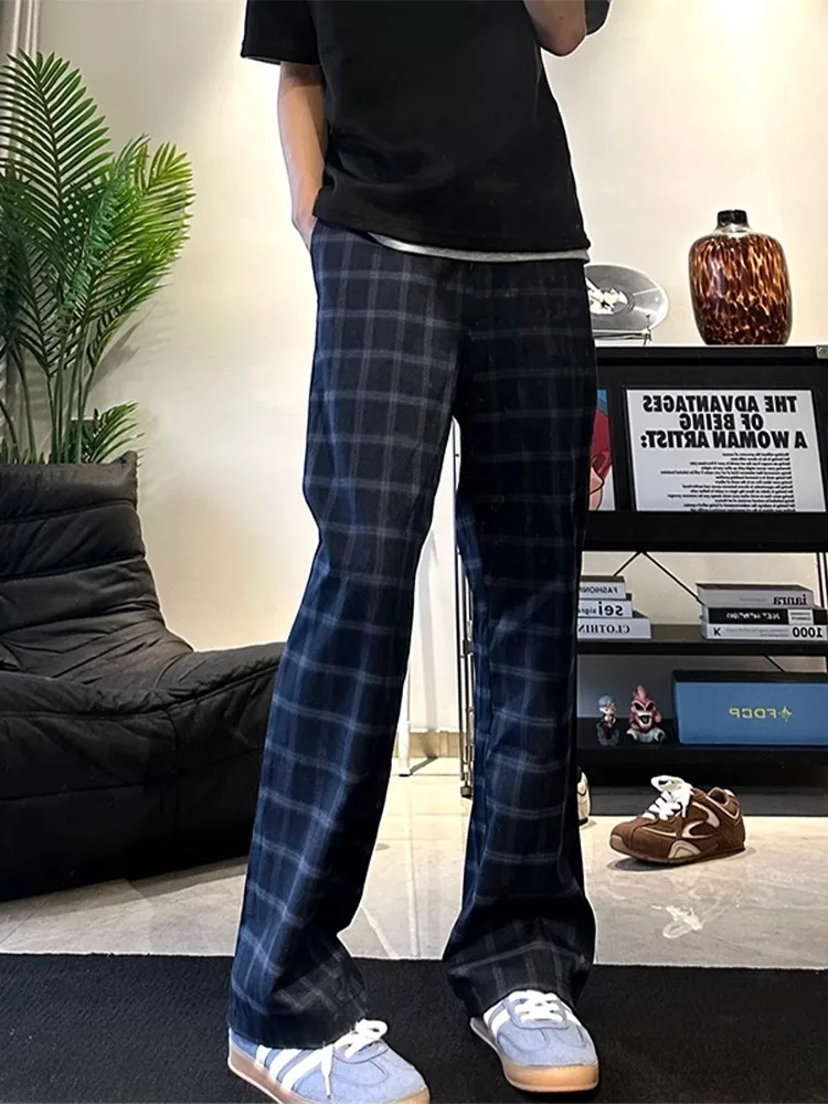 

Ice Silk Qui Dry Plaid Pants Men's Summer Thin American Lazy Loose Feeling Straight Loose id Sports Pants Casual Trousers