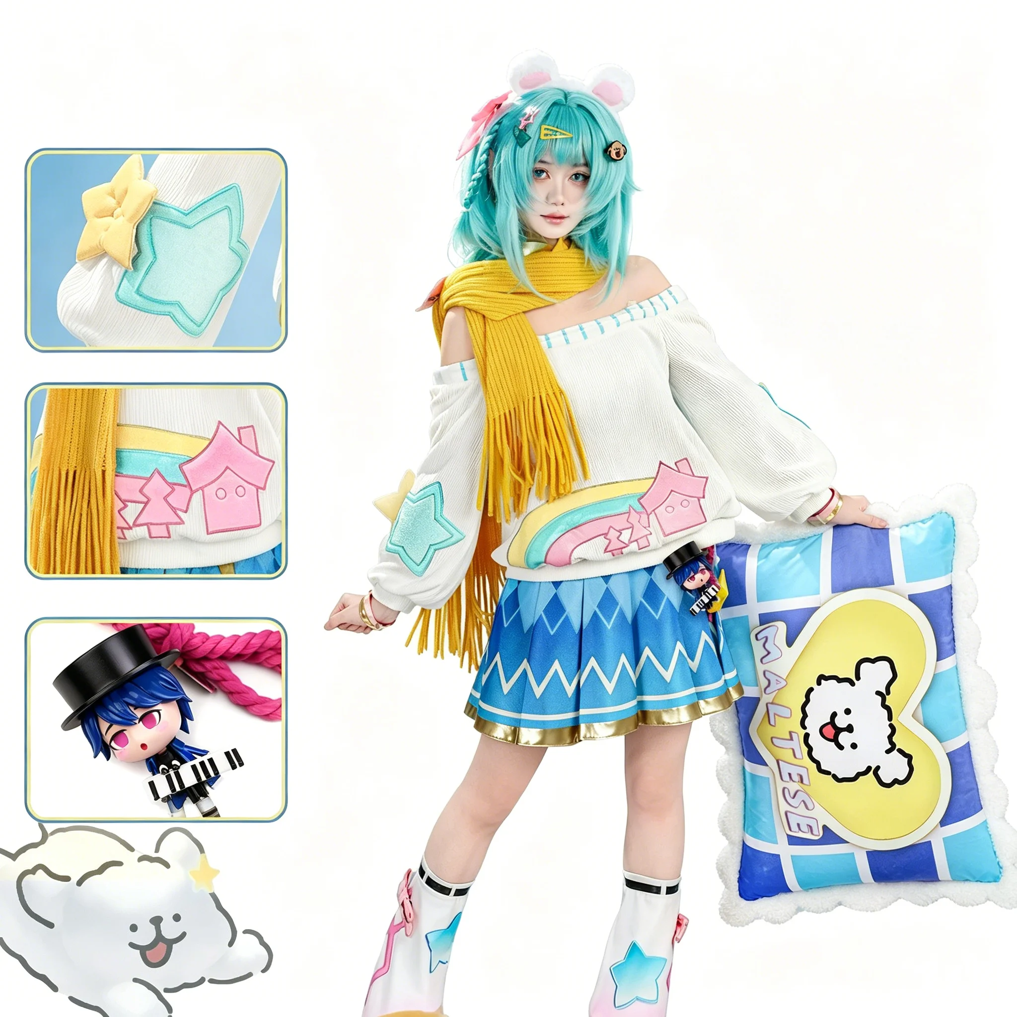 

Xiao Qiao Line Dog Collaboration Honor of Kings Battle Pass Cosplay Costume Set for Women Halloween Comic Con Role Play