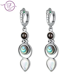 Fashion Abalone Shell Drop Earrings for Women Vintage Snake Silver Plated Hoop Earring Wedding Engagement Jewelry Gifts FCGJHW