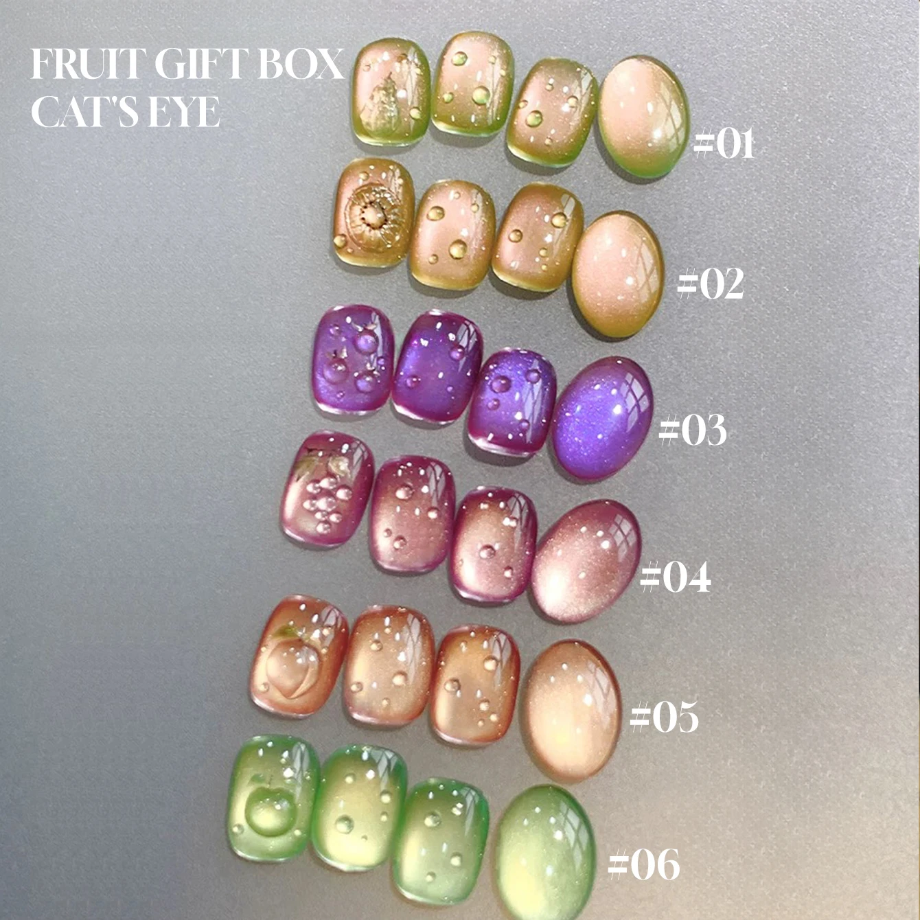 Gift box Fruit Magnetic Cat Eye Gel Nail Polish Top Selling 6 Color Glass Bead Popular Green Moonlight Cat Eye Gel Polish