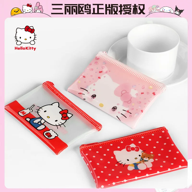 

Anime Sanrio Hello Kitty Pvc Waterproof Storage Bag Kuromi Kawaii Coin Lipstick Wallet Children's Mini Card Bag Coin Purse Gift