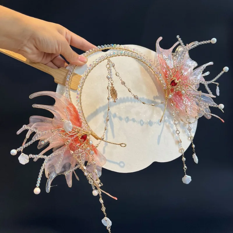 Corona de pelo princesa estilo antiguo tocado de sirena con flecos dulce Tiara de mujer