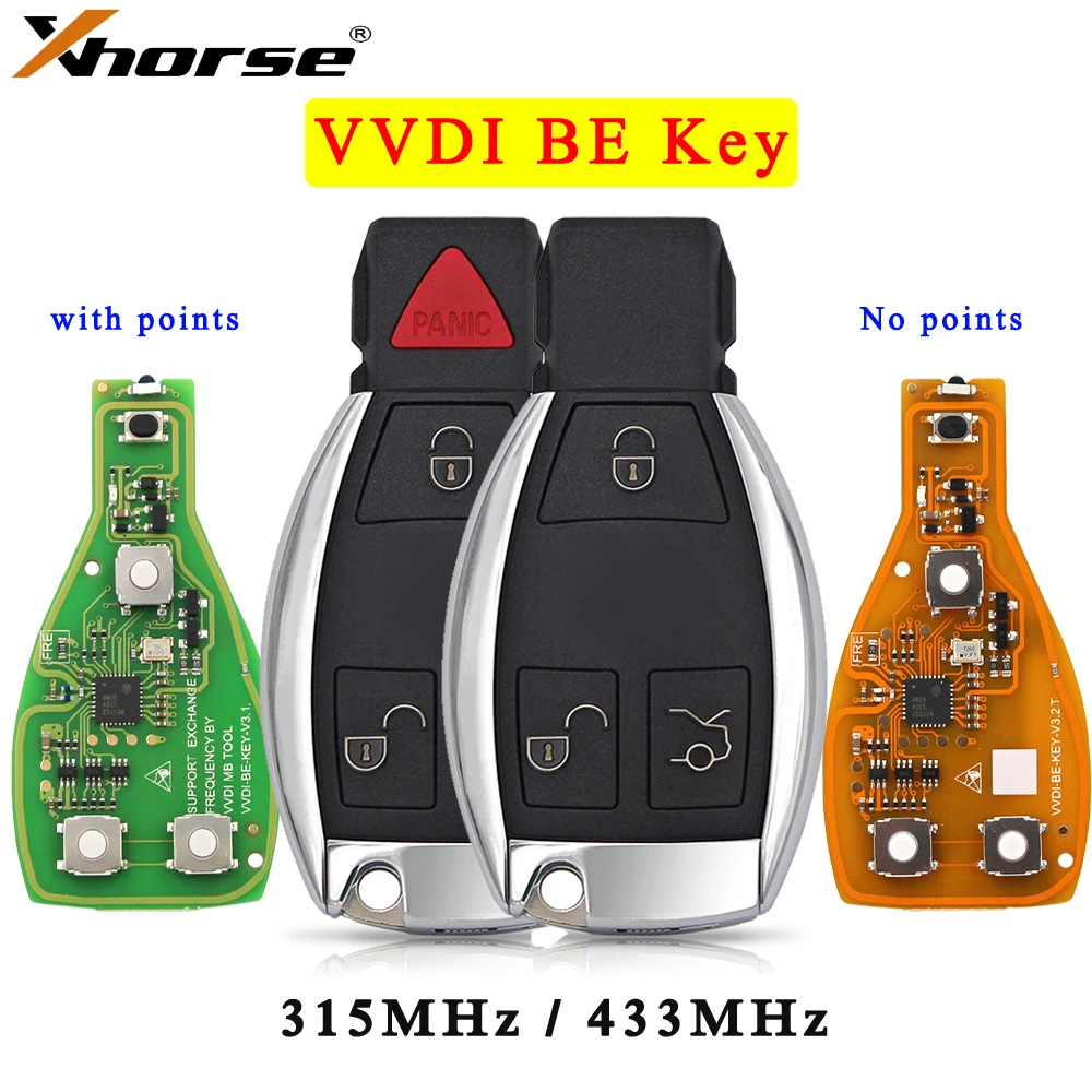 Xhorse VVDI BE Key Pro Improved Version XNBZ01 XNBZT1GL with Smart Key Shell 3/4 Button for MB for VVDI MB Tool