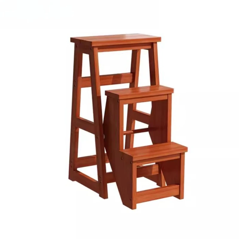 

Thickened and heightened two-step folding solid wood ladder stool three-step household indoor multi-functional climbing ladder
