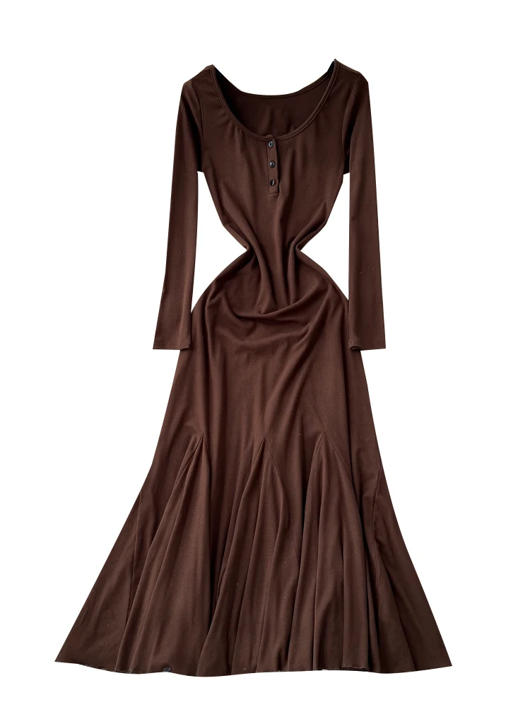 تنورة كورية Sle مستديرة Ne Long Sve Dr للسيدات لخريف 2025 ملابس داخلية للتخسيس ذيل Fi طويل Dr تنورة عالية الخصر على شكل حرف a