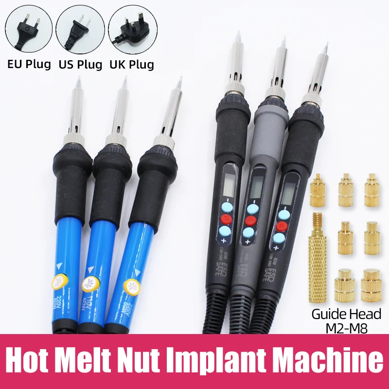 Rosca Inserir Porca de Bronze e Conjunto de Calor Inserir Ferramenta m2 m3 m4 m5 m6 m8 para Impressora 3d Ferro de Solda Digital Inserção ue us