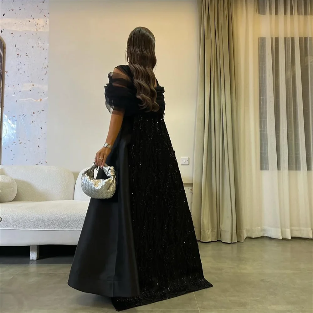 Платье для выпускного вечера с v-образным вырезом и открытыми плечами, вечерние платья из Саудовской Аравии, черное бальное платье из тюля, платья для вечеринок, платья de novia