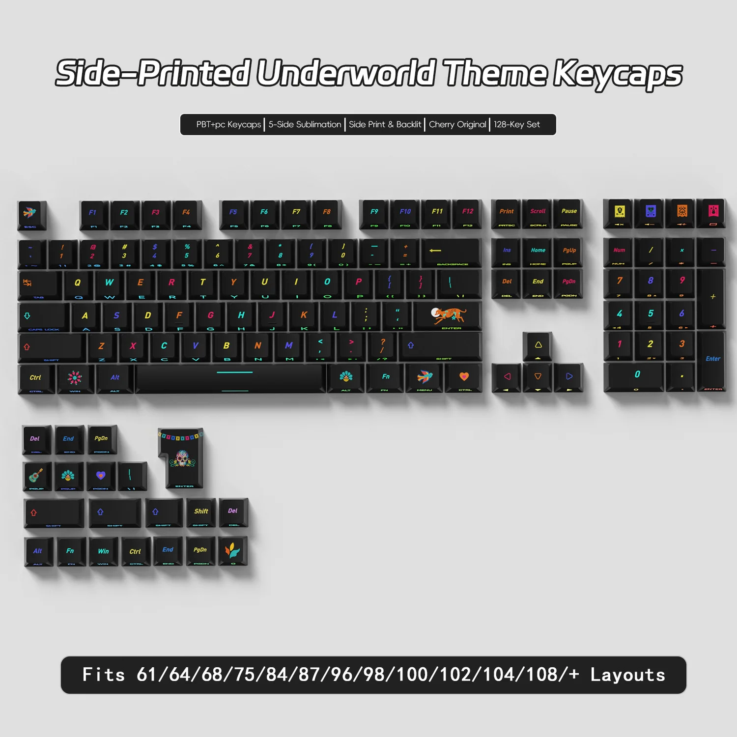 

[Original 128-key side engraving light transmission underground world theme] Mechanical keyboard keycap five-sided PBT hot subli