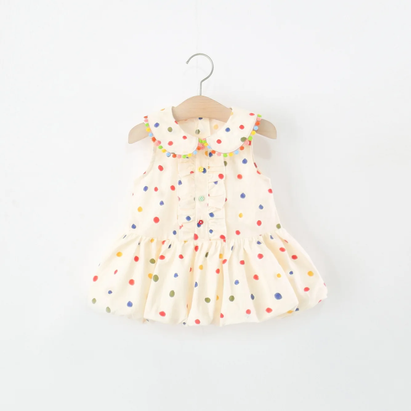 Baby Dresses Summer Cotton Colored Polka Dot Sleeveless Baby Girl Dress Cartoon Cute Casual Baby Girl Clothes
