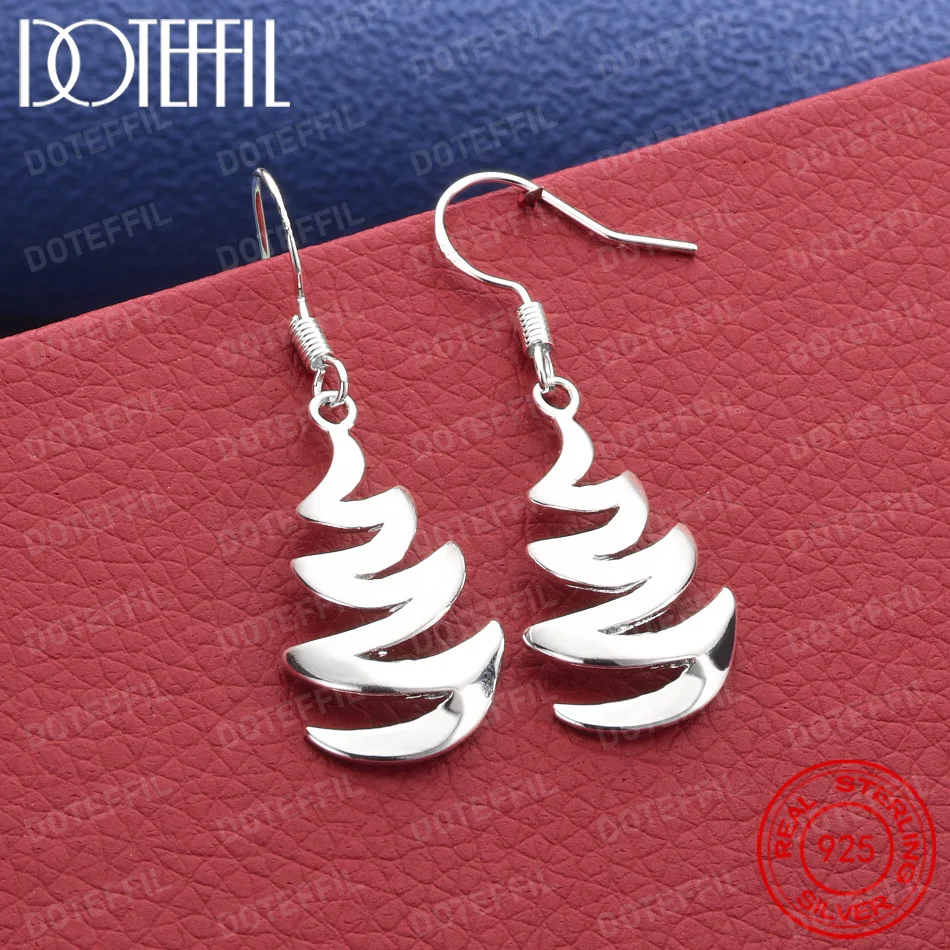925 Sterling Silver Delicate Spiral Wave Earrings for Women, Fashionable Wedding Party Gift Jewelry
