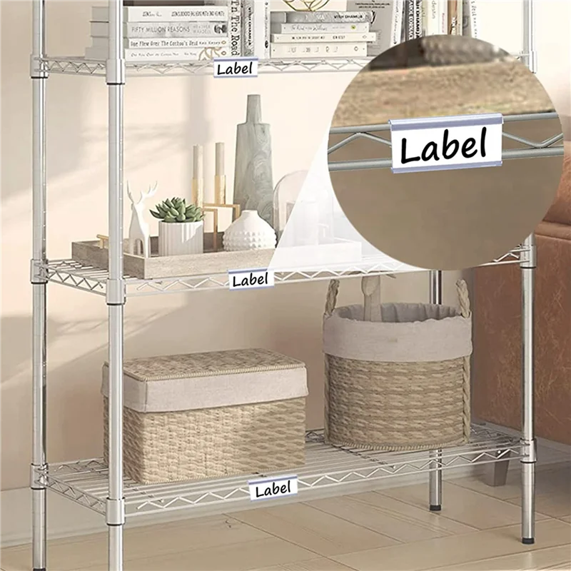 Portable Wire Shelf Label Holders, 60 Pack Plastic Wire Shelf Label Clips With Label Paper Removable Wire Rack Label Holder