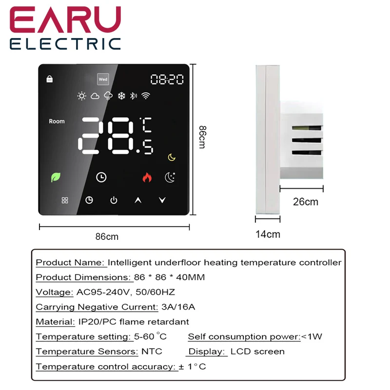 Tuya-インテリジェントWIFIサーモスタット,電気床暖房,trv,水,ガスボイラー,温度,音声,Google Homeリモコン