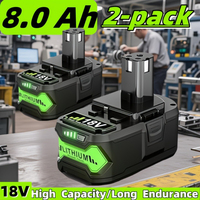 8.0Ah Replacement For Ryobi 18V Battery ONE+ Plus Li-ion P108 P102 P103 P104 P105 P107 P109 P122 PBP005  Cordless Power Tools