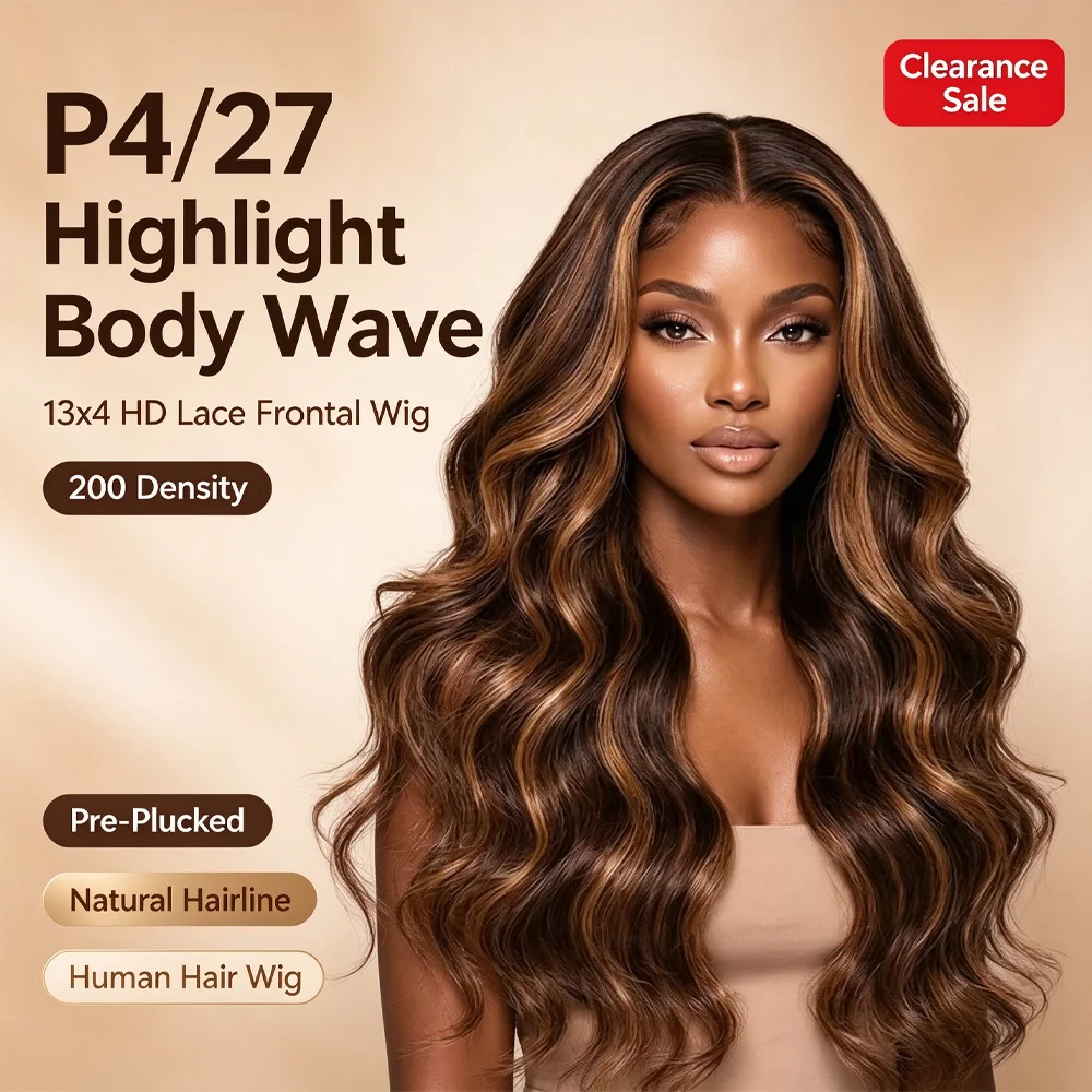 P4/27 Highlight Body Wave Human Hair Wig For Woman On Clearance Sale 200 Density 13x4 HD Lace Frontal Wigs Pre Plucked Natural Hairline