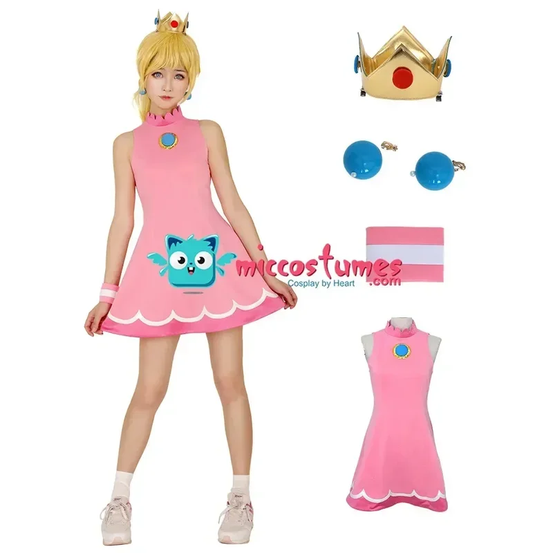 Miccostumes Women's Peach Dress Cosplay Costume with Crown for Women Princess Cosplay Costume