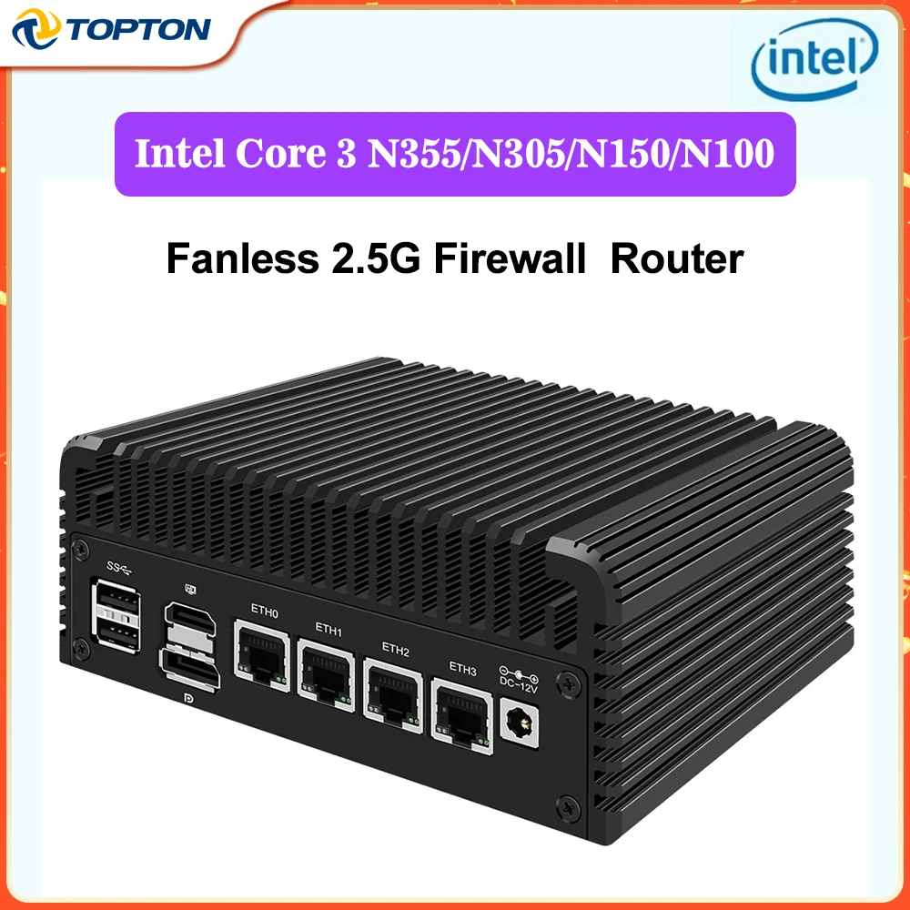 4xi226-V 2.5G LAN Intel Core 3 N355 N305 N150 N100 Firewall Mini PC Fanless DDR5 2xM.2 NVMe Appliance OPNsense ESXi Host Server