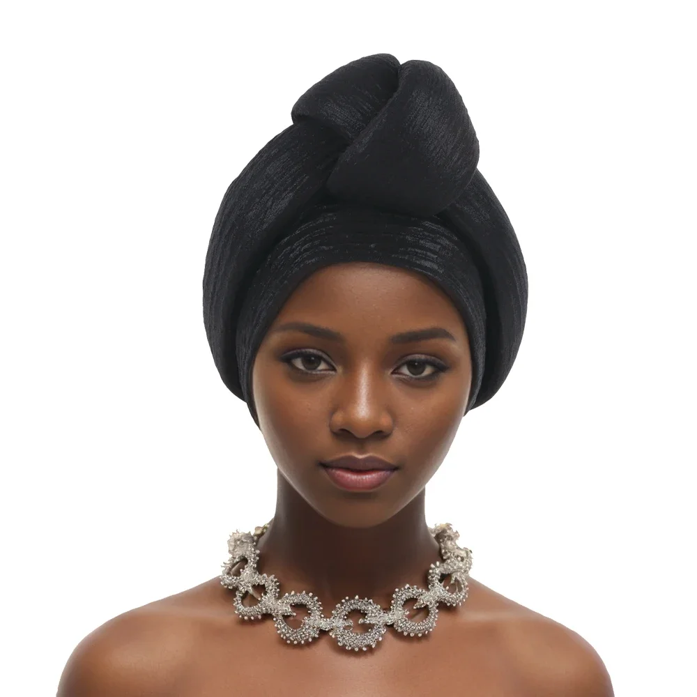 Turbante anudado de tela con purpurina para Mujer, Turbante africano, gorros para la cabeza, Nigeria, fiesta