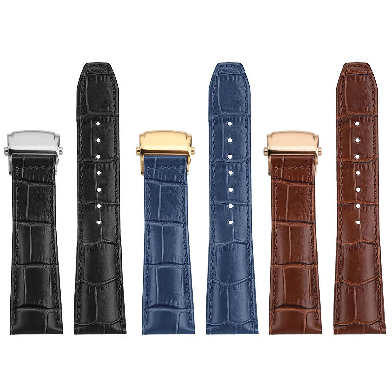 For MAURICE LACROIX Eliros watch band Soft cowhide 20 22mm folding buckle Black brown blue genuine leather strap men accessories